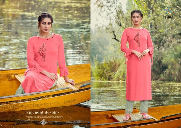 Pyora Panthee 1 Designer Rayon Embroidery Kurti With Pant